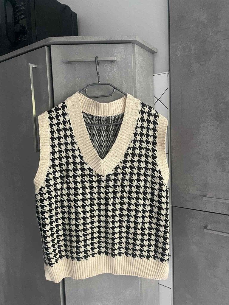 PULL Débardeur sans manches neuf beige  noir S, Enlèvement ou Envoi, Neuf, Taille 36 (S), Multicolore