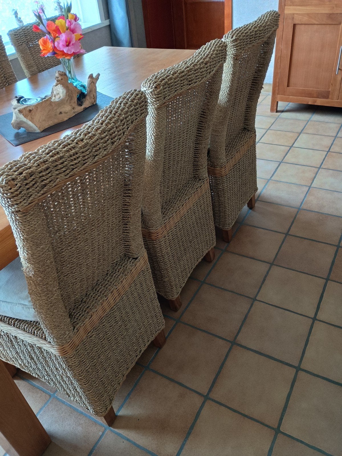 6 rieten stoelen met kussens, Huis en Inrichting, Ophalen