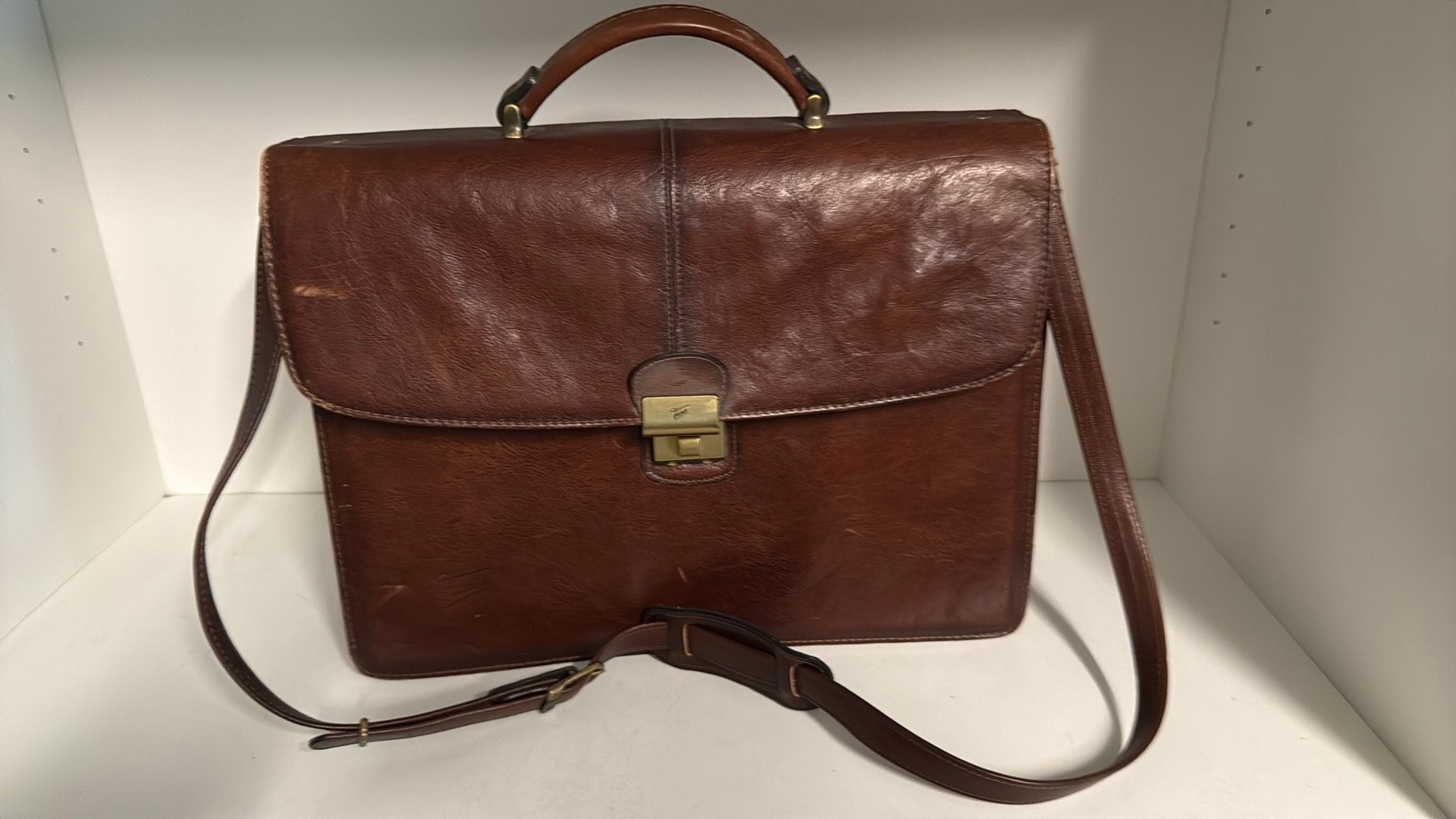Texier vintage leren boekentas/boekentas — Bruin, Computers en Software, Ophalen of Verzenden, Zo goed als nieuw, Handvat