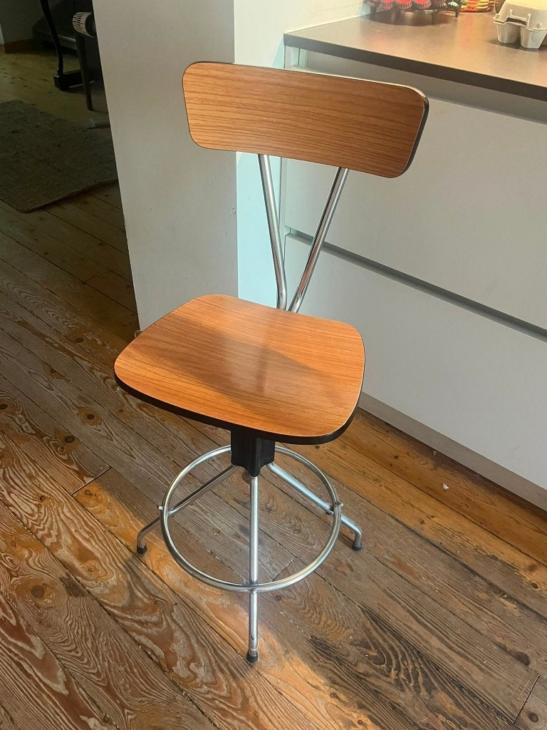 Tabouret vintage réglable – Formica – Années 60/70, Enlèvement, Réglable en hauteur, Utilisé, Fer
