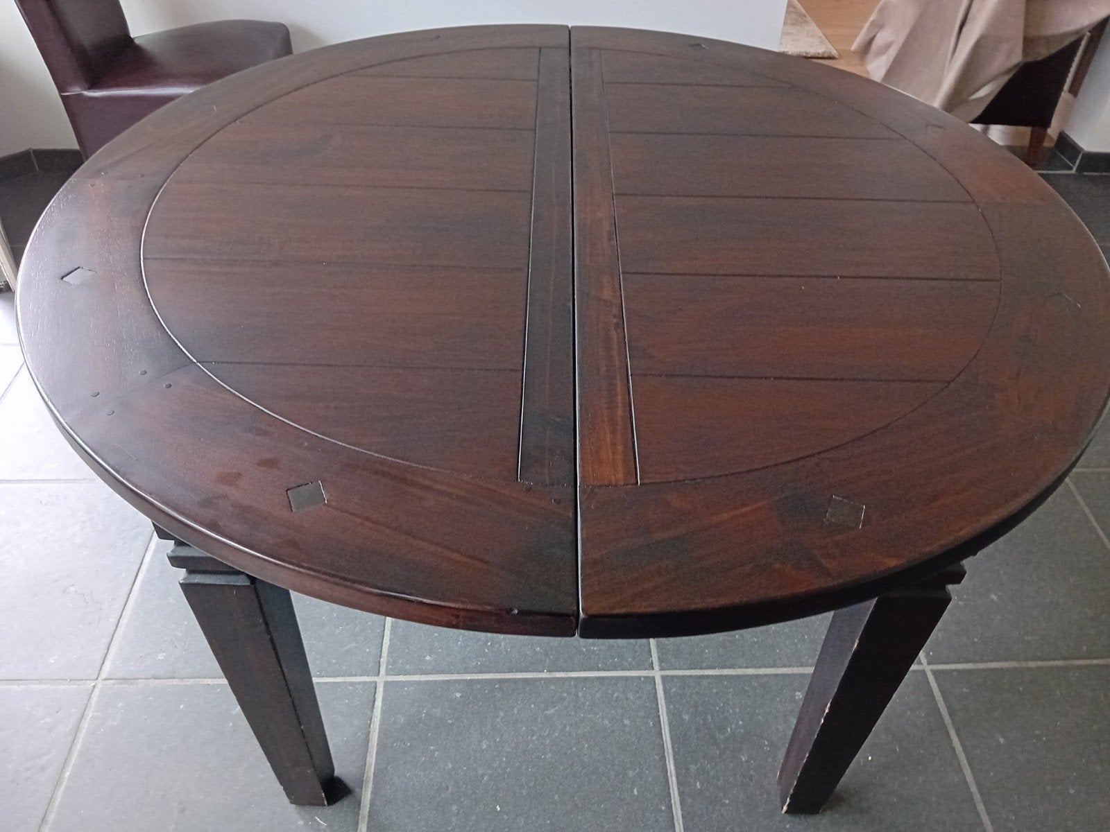 houten tafel met 6 stoelen, Ophalen, Gebruikt, 100 tot 150 cm, 150 tot 200 cm