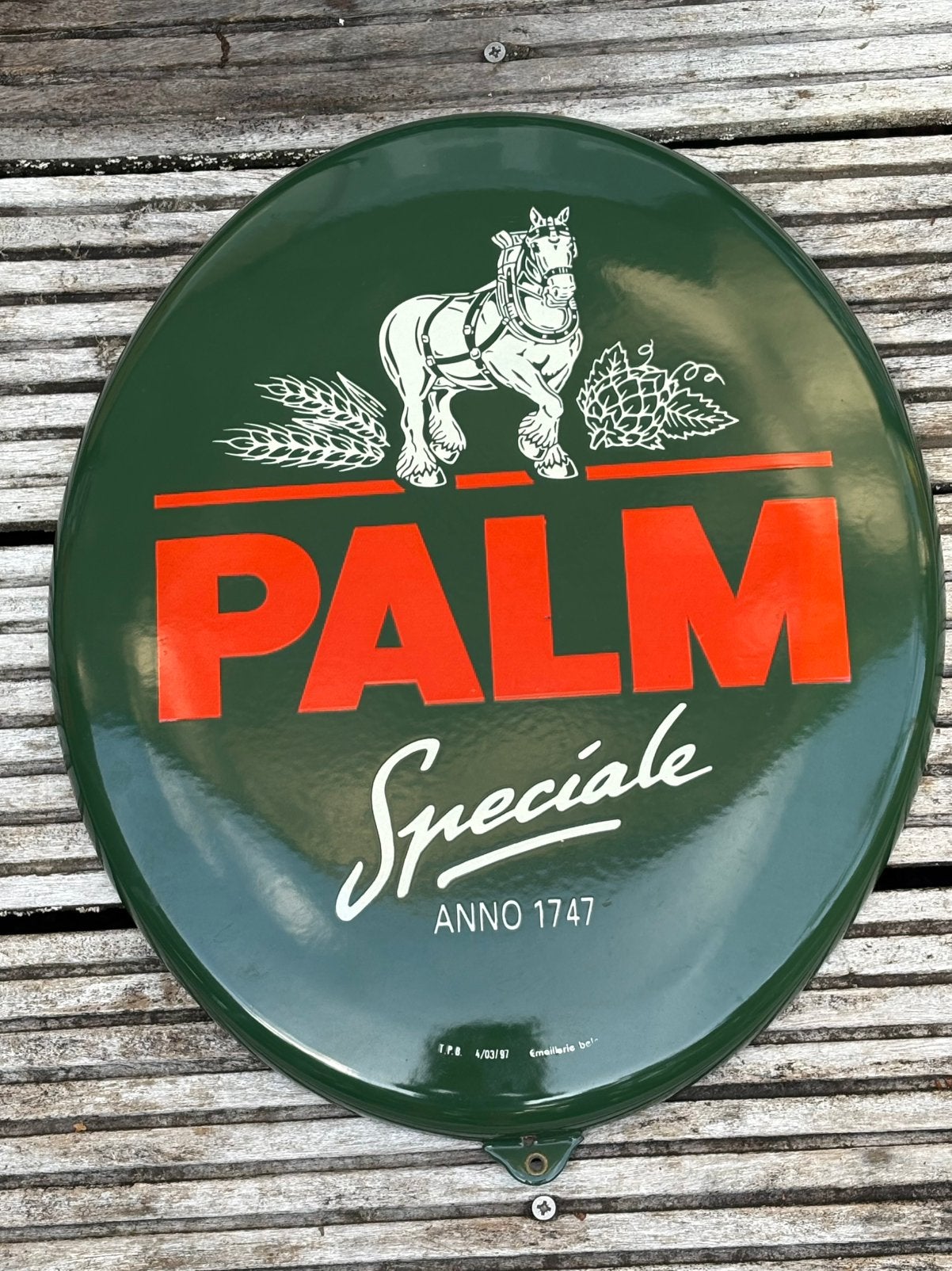 Panneau publicitaire en émail Palm Beer 40x34 cm, Collections, Enlèvement, Comme neuf, Panneau publicitaire