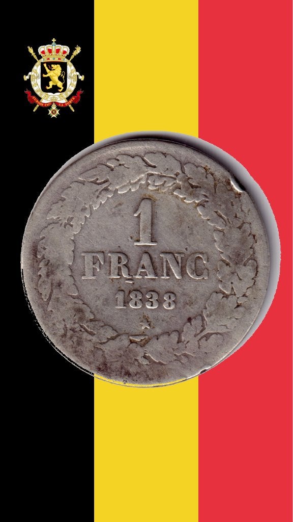 VARIANT: 1 frank 1838 (lijn onder R) - Leopold I, Postzegels en Munten, Zilver, Ophalen of Verzenden, Losse munt, Zilver