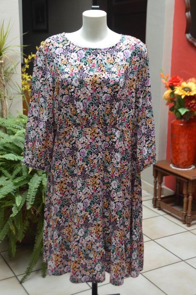 Robe trapèze "C&A" fleurie Manches 3/4  T46 NEUVE!, Neuf, Taille 46/48 (XL) ou plus grande, Enlèvement ou Envoi, Multicolore