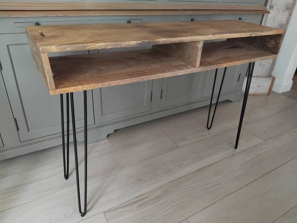 wandtafel mango hout en fijn pin stalen poten, Enlèvement, Neuf