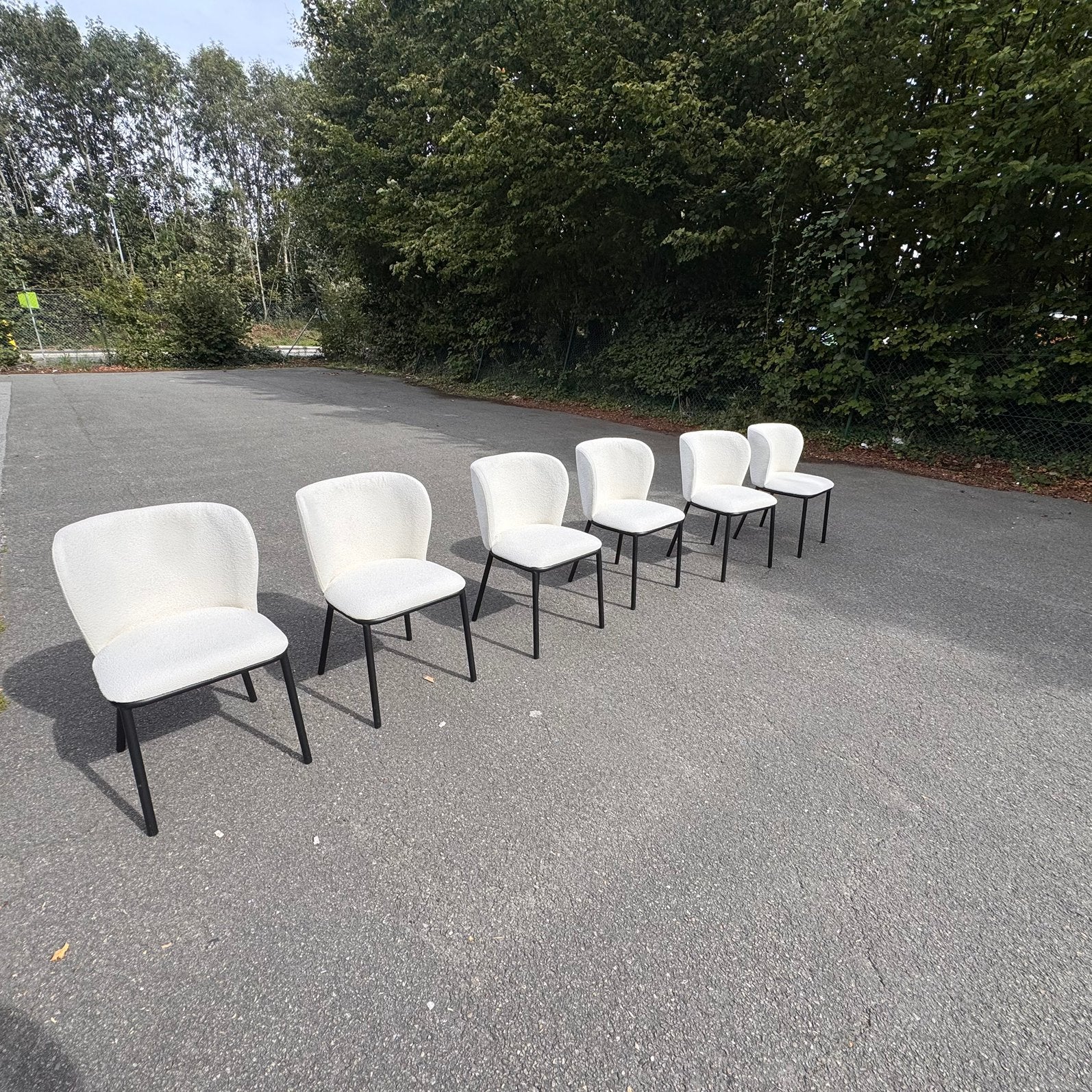 Stoelen bouclé 6 ST, Ophalen, Japandi, Wit, Zo goed als nieuw