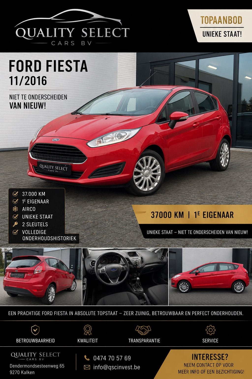 Ford Fiesta 37000 km 1 e eigenaar uniek aanbod, Auto's, Ford, Euro 6, Bedrijf, Te koop, Benzine