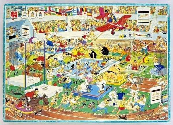 Jumbo Jan van Haasteren sportdag Puzzel 500 stukjes vintage, Verzenden, 500 t/m 1500 stukjes, Zo goed als nieuw, Legpuzzel