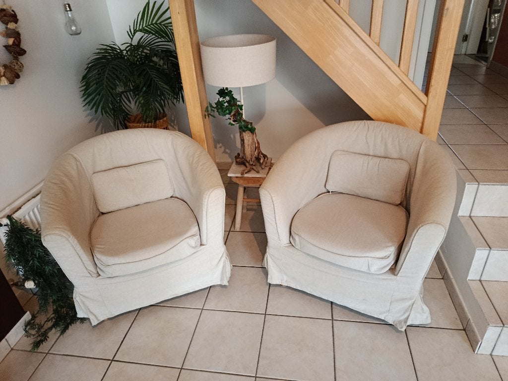 2 fauteuils beige IKEA TULLSTA, Maison & Meubles, 75 à 100 cm, Tissu, Comme neuf, Enlèvement