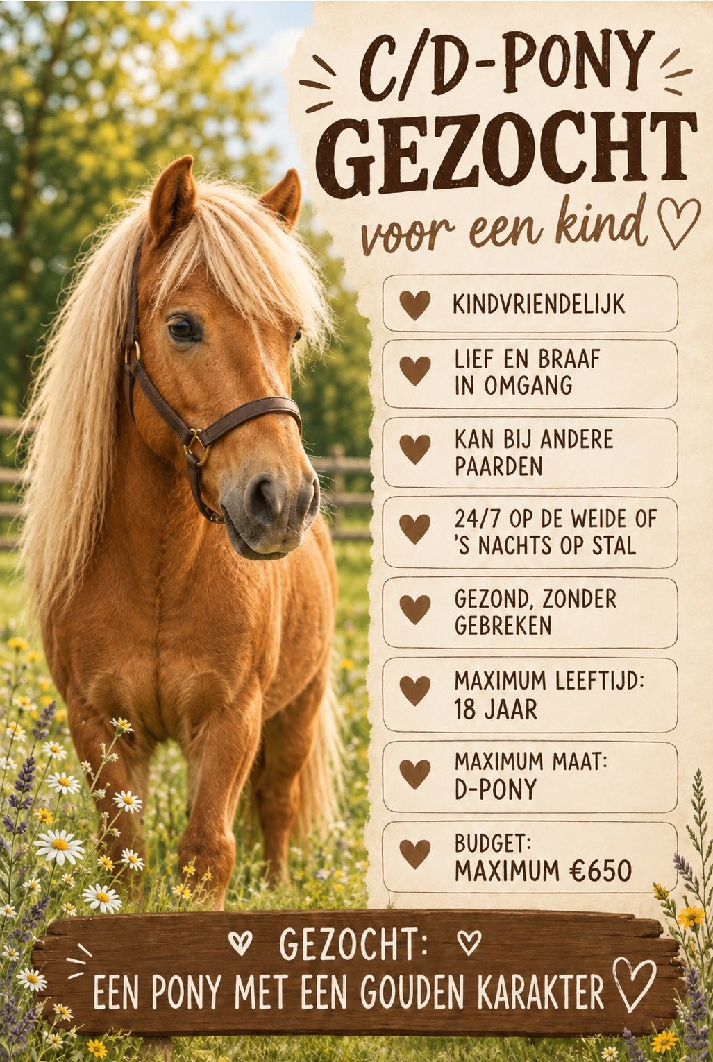 Gezocht leuke kinder pony, Dieren en Toebehoren, Merrie, Met stamboom, Zadelmak, 11 jaar of ouder