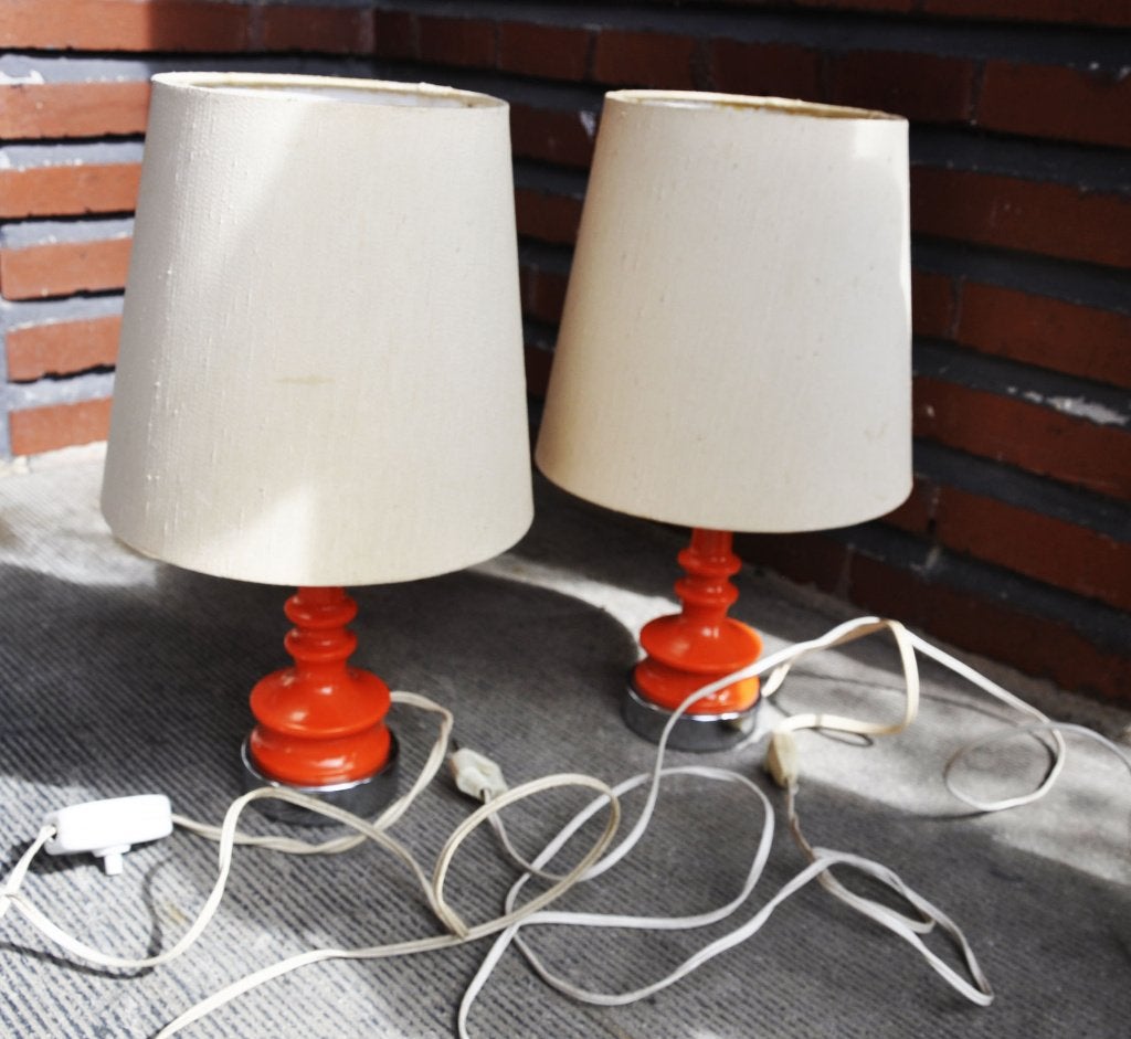 2 lampes de chevets seventies, Avec abat-jour, Enlèvement ou Envoi, 30 cm, Orange