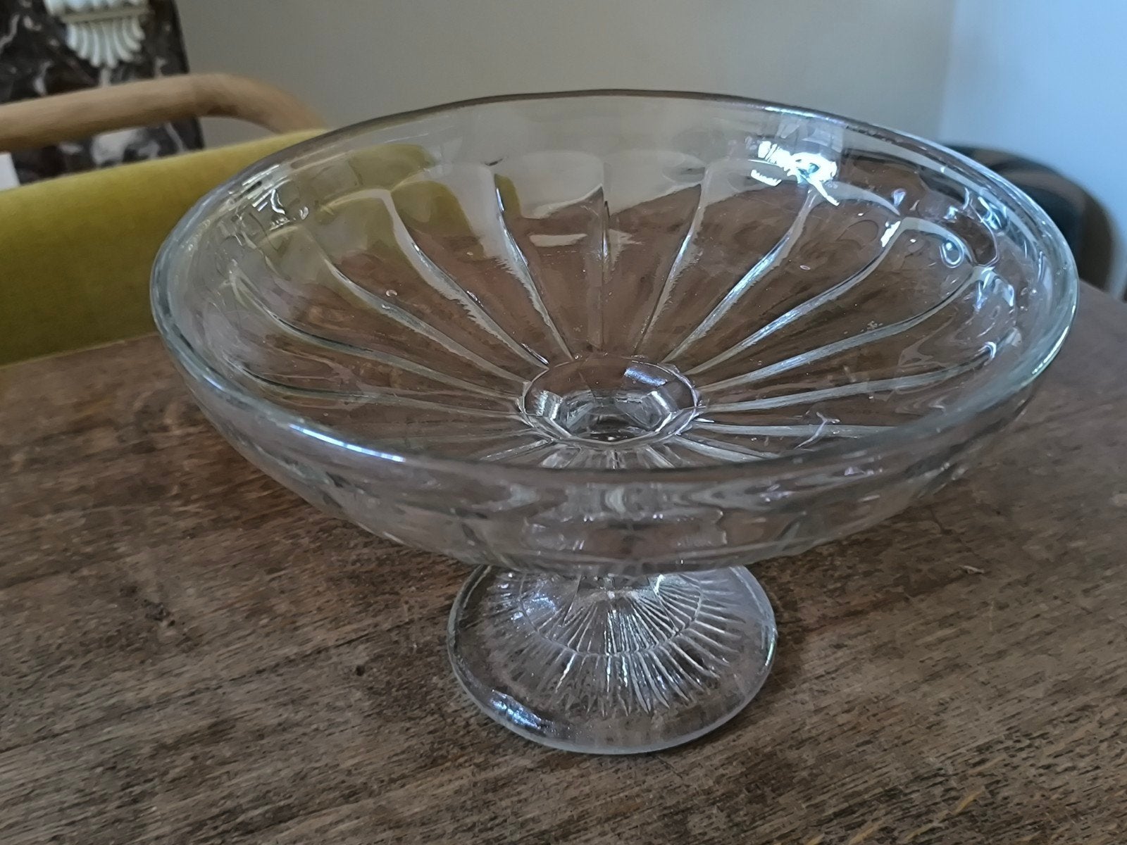 Vintage compotier/fruitschaal, geperst glas, Enlèvement ou Envoi, Verre, Sur pied