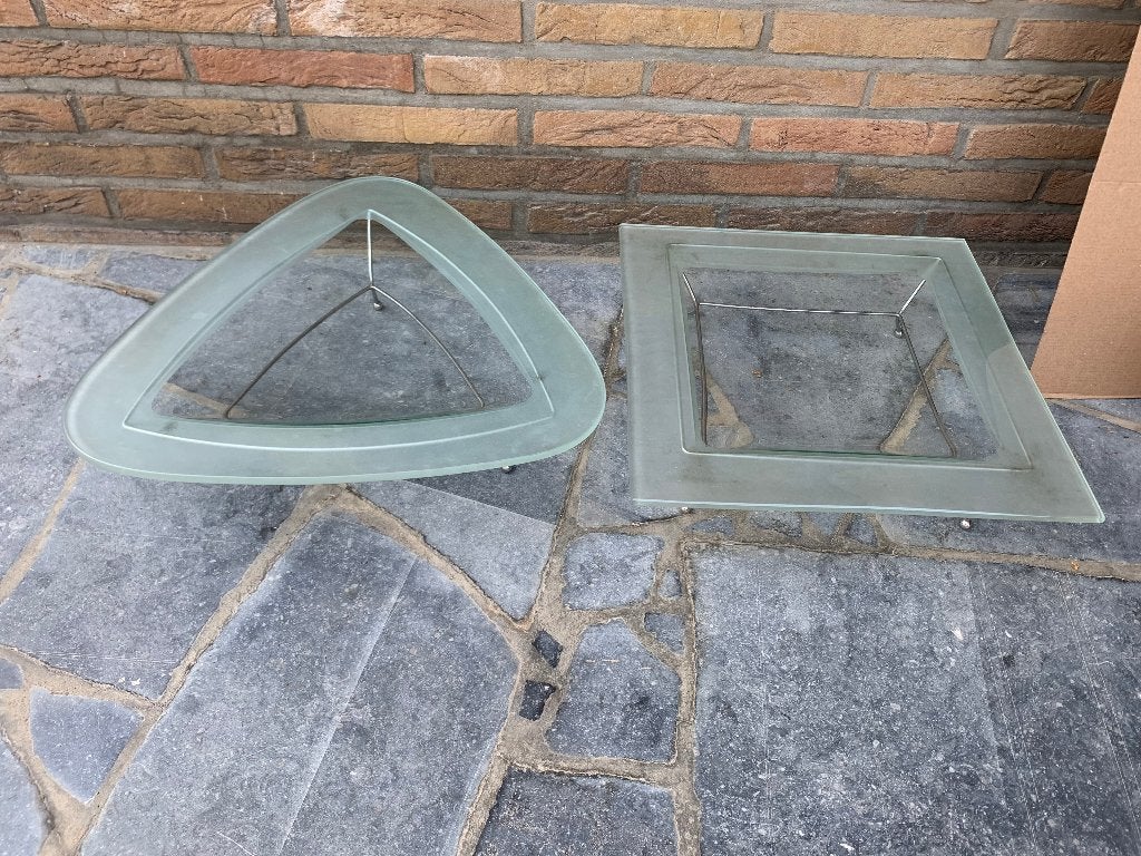 Set van 2 glazen schotels op metalen statief, Enlèvement ou Envoi, Carré, Verre