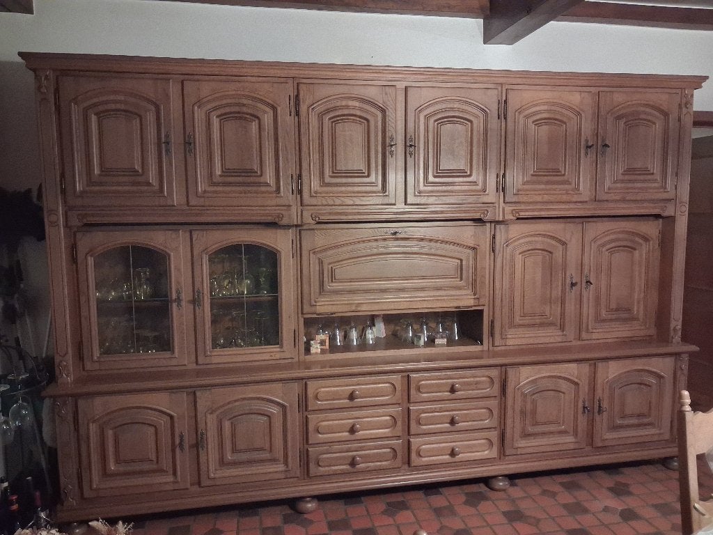 Klassieke eiken eetkamer (wandkast - tafel - stoelen), Antiek en Kunst, Ophalen