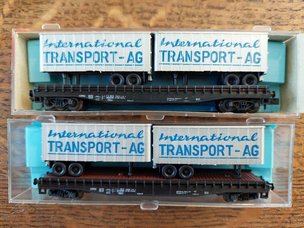 Roco N 2 x zware 4 assige transportwagons met 4 x trailer, Ophalen of Verzenden, Roco