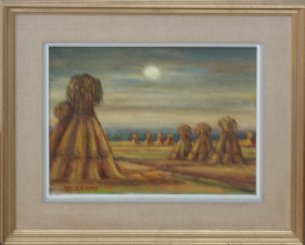 Urbain Gerlo (1897-1986): Oogstveld 1967 (O/D, 57 x 47 cm), Enlèvement ou Envoi, Signé, Peinture à l'huile
