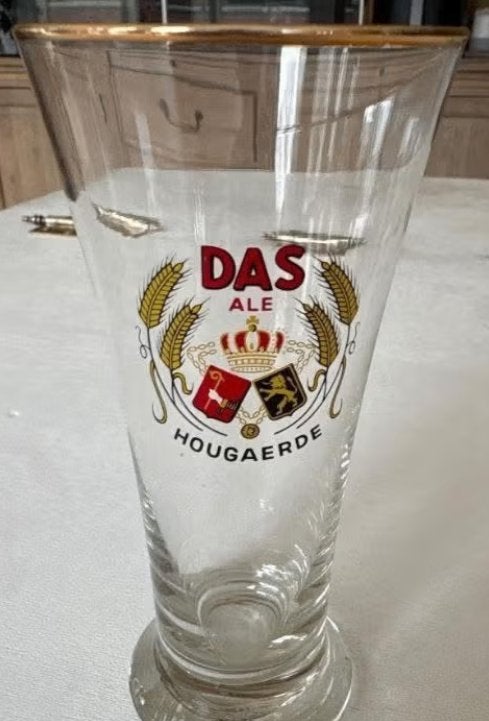 Set van 4 vintage bierglazen -  Das Ale Hougaerde - Goudrand, Enlèvement ou Envoi, Comme neuf, Verre à bière