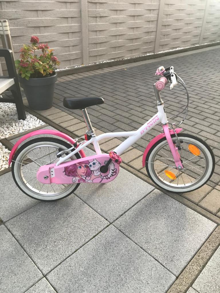Roze meisjesfiets , maat 16 , merk B- Twin, Ophalen, Zo goed als nieuw