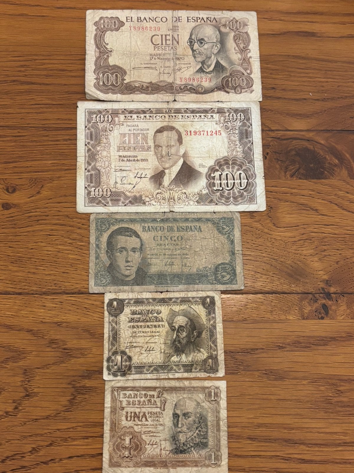 5 Anciens billets de banque Espagne, Enlèvement ou Envoi, Billets de banque