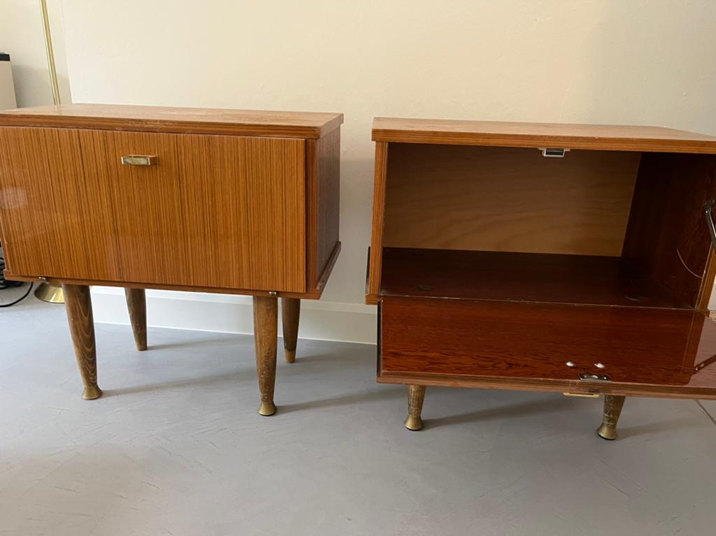 Vintage nachtkastjes (2), Moins de 55 cm, Moins de 45 cm, Enlèvement, Utilisé