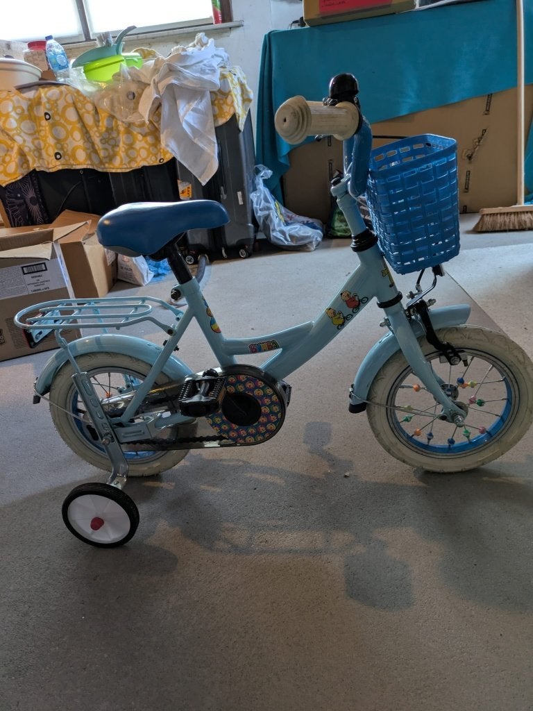 Bumba kinderfiets, Terugtraprem, Zijwieltjes, Gebruikt, Minder dan 16 inch