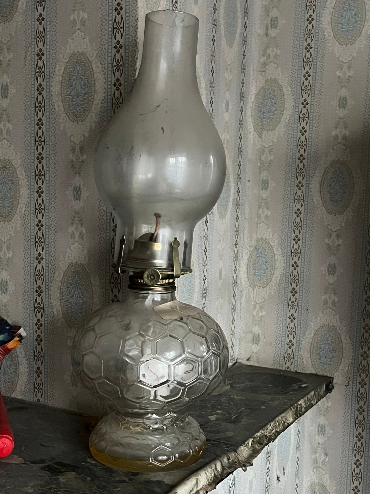 Lampe de table en verre (petrolium), Enlèvement, Comme neuf, Verre