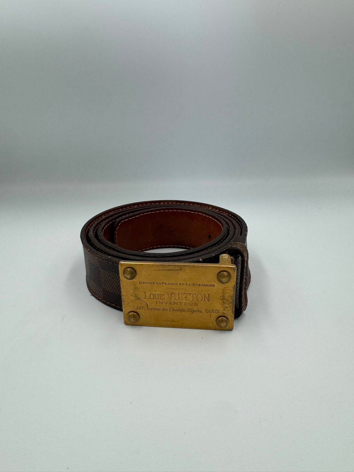 Louis Vuitton Damier Canvas Inventeur Riem, Cuir véritable, Enlèvement ou Envoi, Comme neuf, Brun