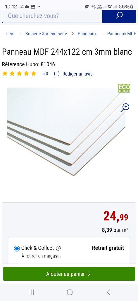 Panneau mdf 3mm blanc 244x122, Bricolage & Construction, Plaques & Panneaux, Enlèvement, Neuf, Autres matériaux, Moins de 20 mm