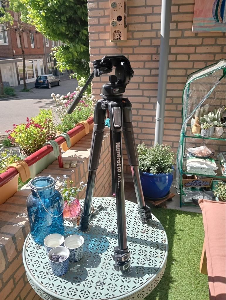 Manfrotto 055 pro statief met 128 rc systeem op de kop, Ophalen of Verzenden, Zo goed als nieuw, Driepoot