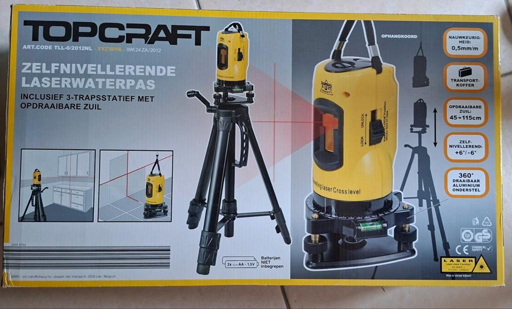 Zelfnivellerende laser waterpas TOPCRAFT – nieuw + statief, Ophalen