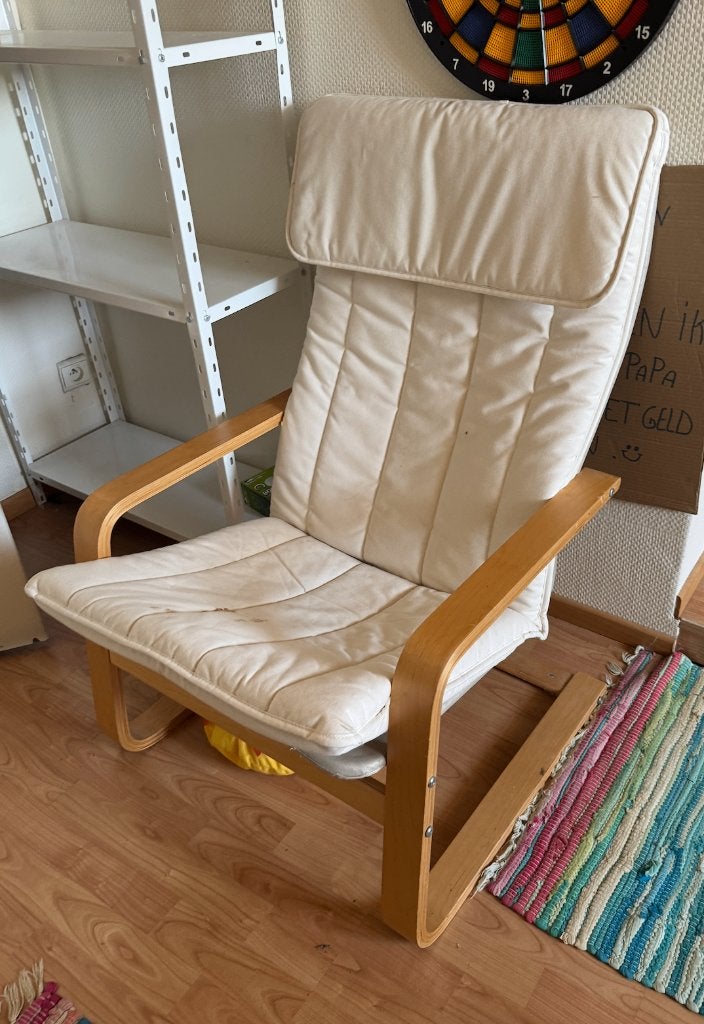 IKEA POÄNG fauteuil met licht kussen, Ophalen, Gebruikt, 100 tot 125 cm, 50 tot 75 cm