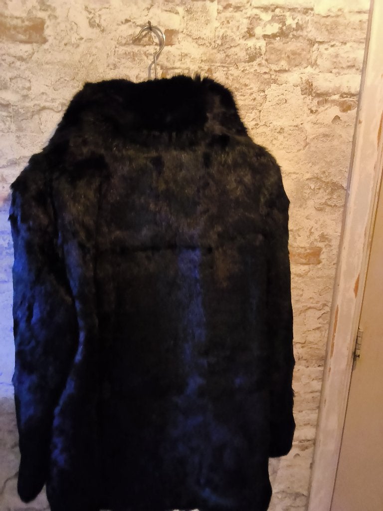 Manteau court en fourrure de lapin vintage noir, Enlèvement ou Envoi, Comme neuf, Taille 38/40 (M), Noir