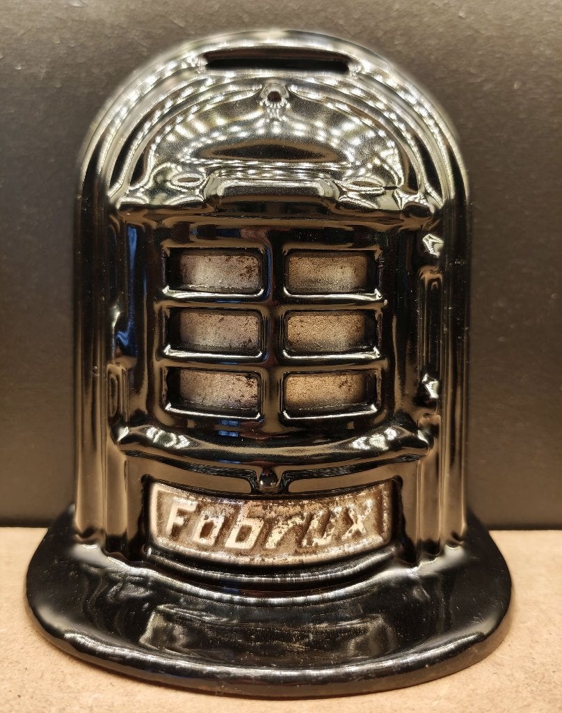 Fobrux kachel spaarpot, Verzamelen, Spaarpotten, Zo goed als nieuw, Object of Gebouw, Metaal of Blik, Ophalen of Verzenden
