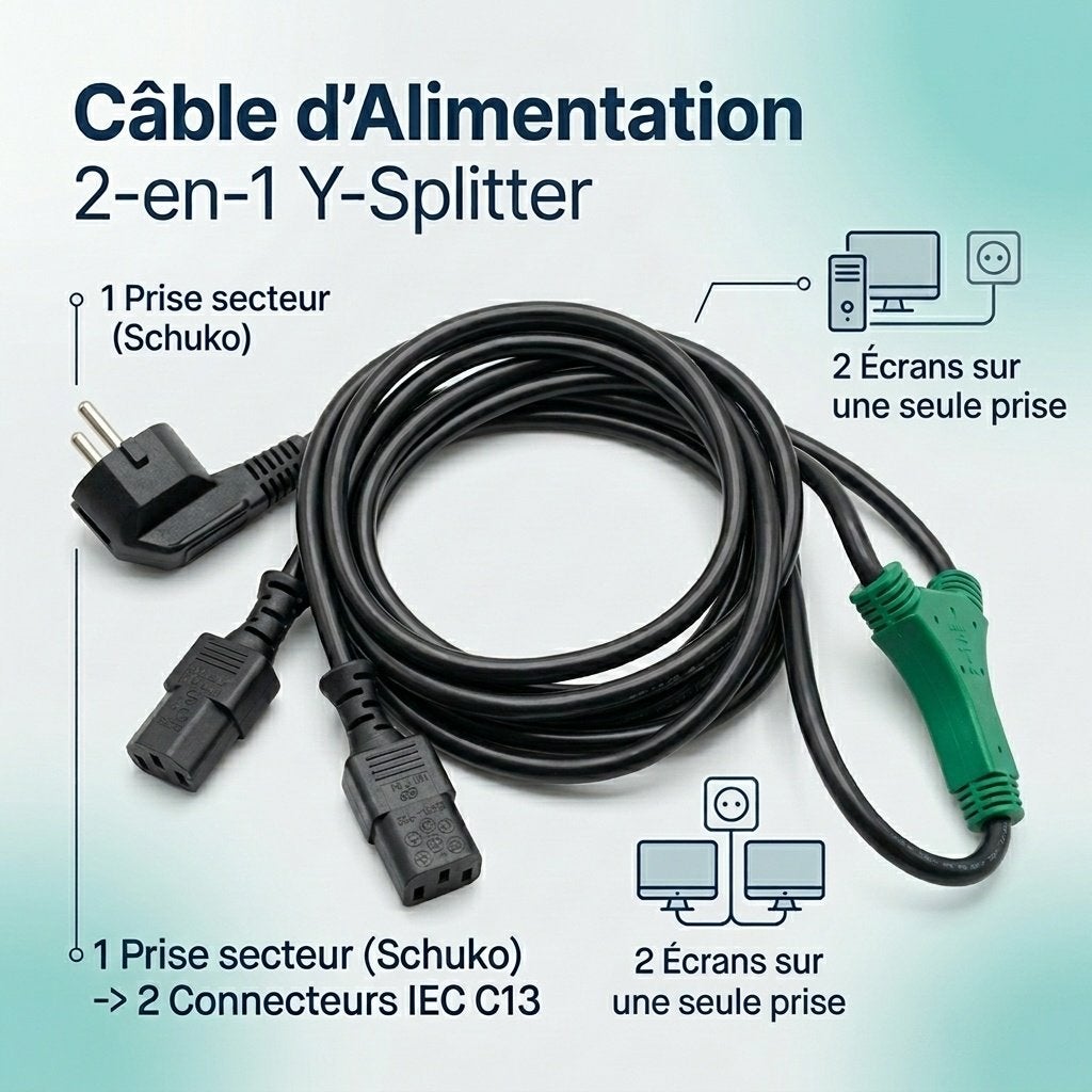 Câble d’alimentation double Y 2-en-1, Enlèvement ou Envoi, Comme neuf