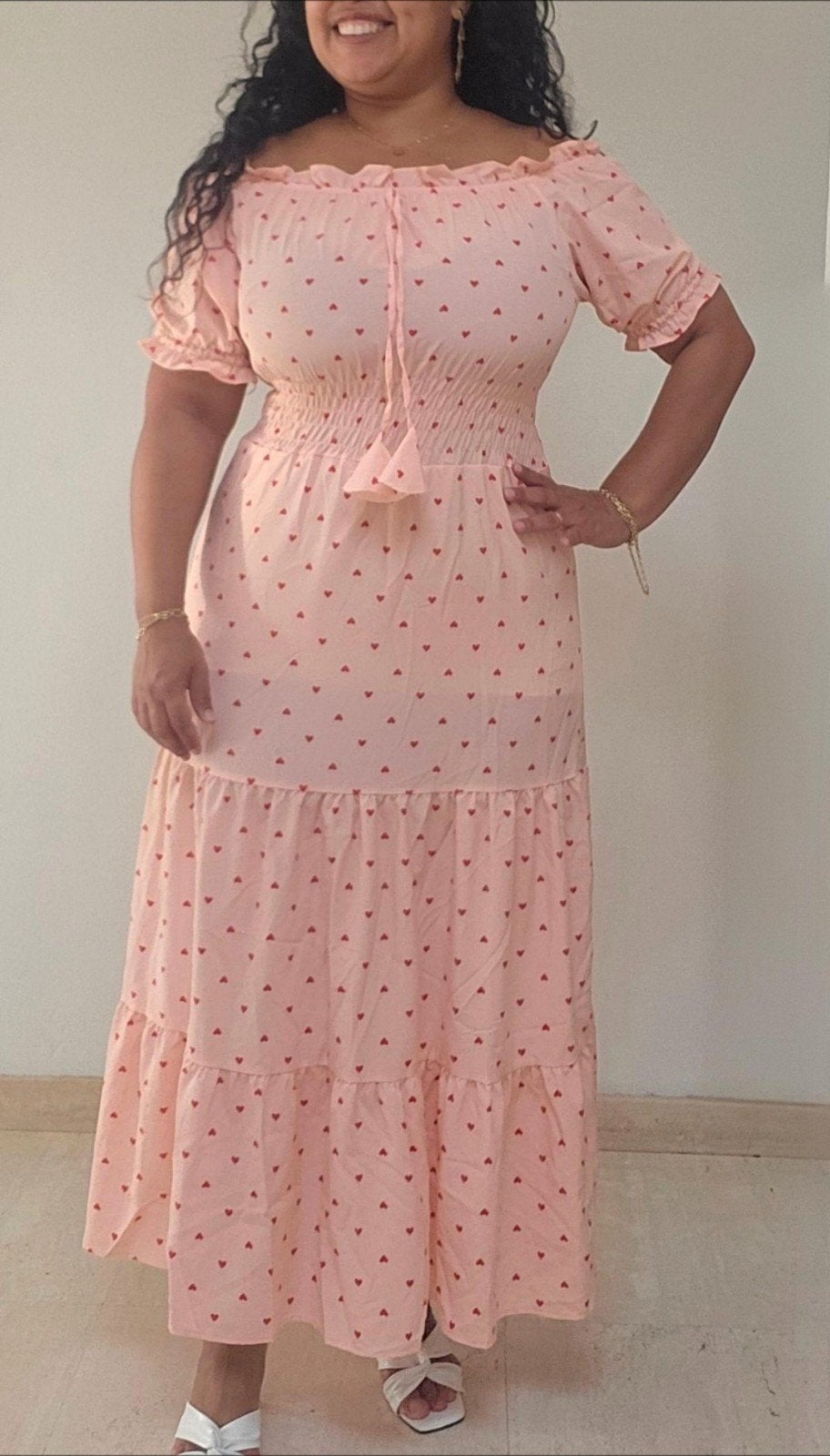 Prachtige roze maxi-jurk met hartjes – maat L – nieuw, Ophalen of Verzenden, Maat 42/44 (L), Roze