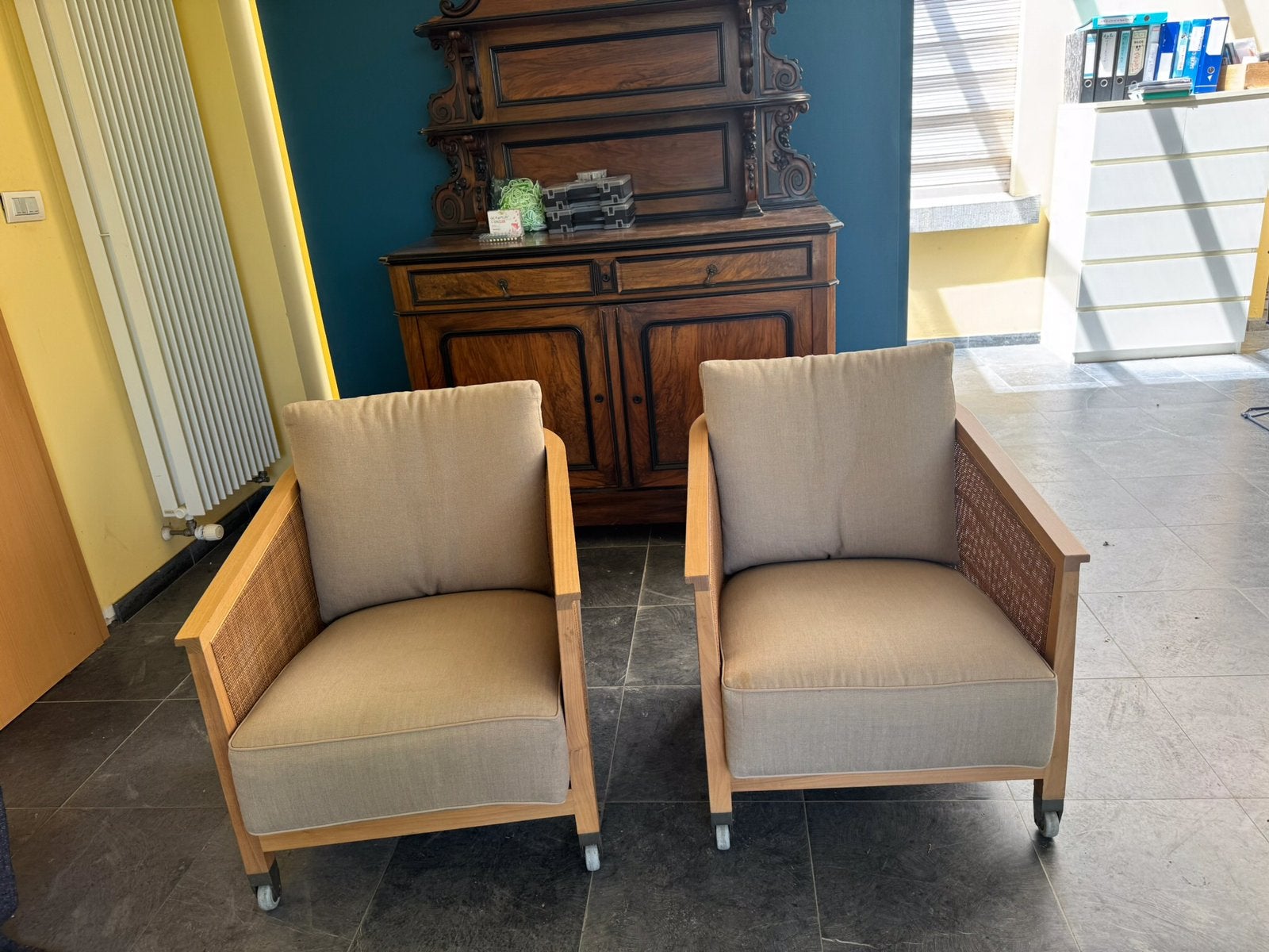 Set van 2 Mozart fauteuils Antonio Citterio voor Flexform, Huis en Inrichting, Fauteuils, Ophalen, Gebruikt, 75 tot 100 cm, Hout