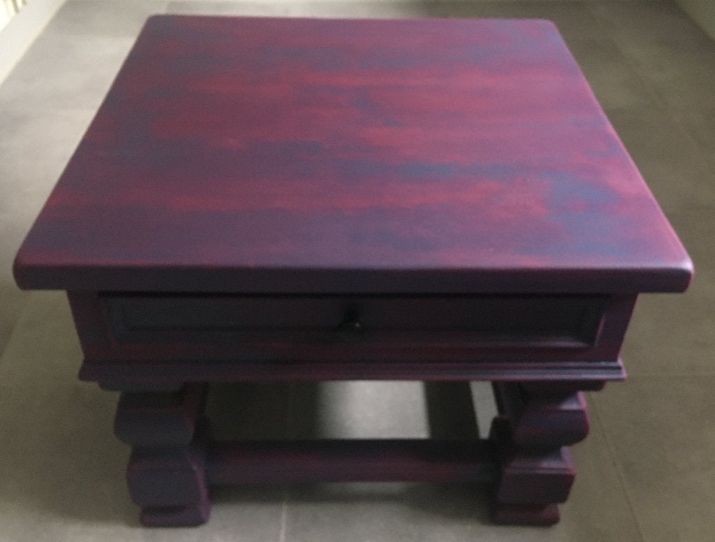 stoere tafel in een mooie combi blauw / paars - teak hout, Teck, 50 à 100 cm, Enlèvement, 50 à 100 cm