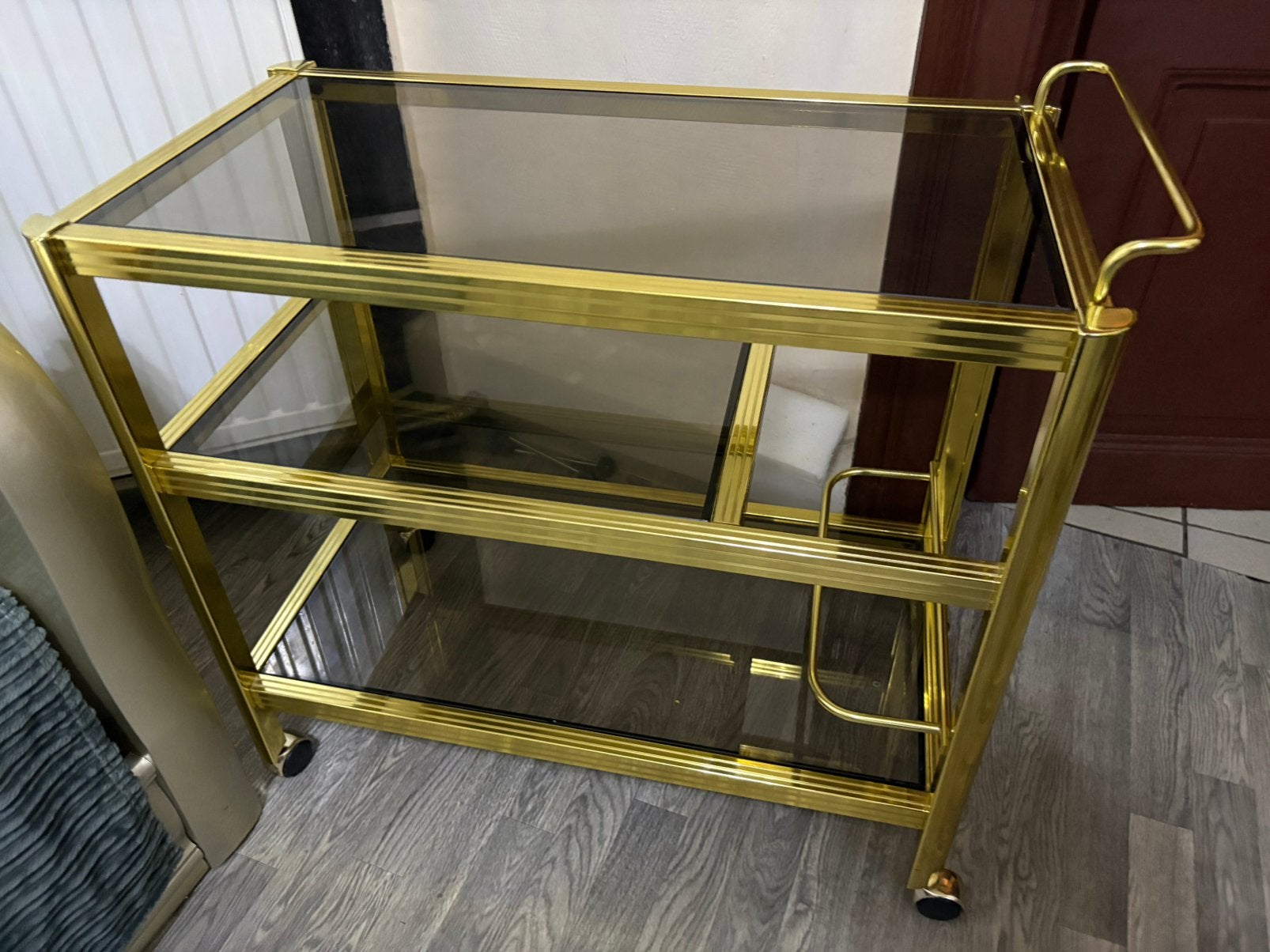 Vintage serveerwagen (bieden!), Ophalen, 75 cm of meer, Rechthoekig, Glas