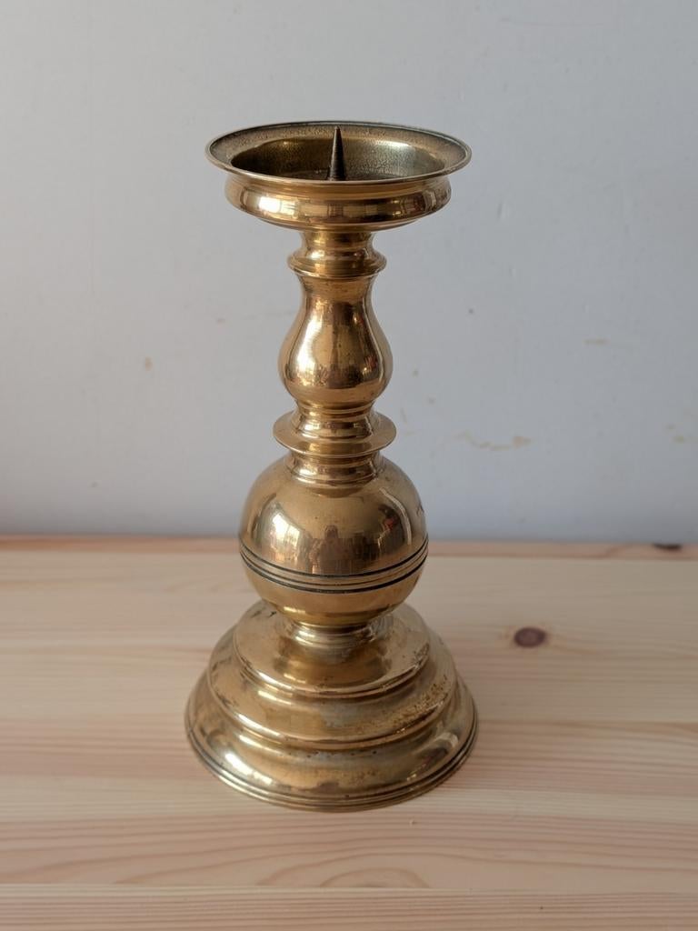 Antieke Messing Balusterkandelaar – 19e-eeuwse Stijl, Antiquités & Art, Antiquités | Bougeoirs, Cuivre ou Bronze, Enlèvement