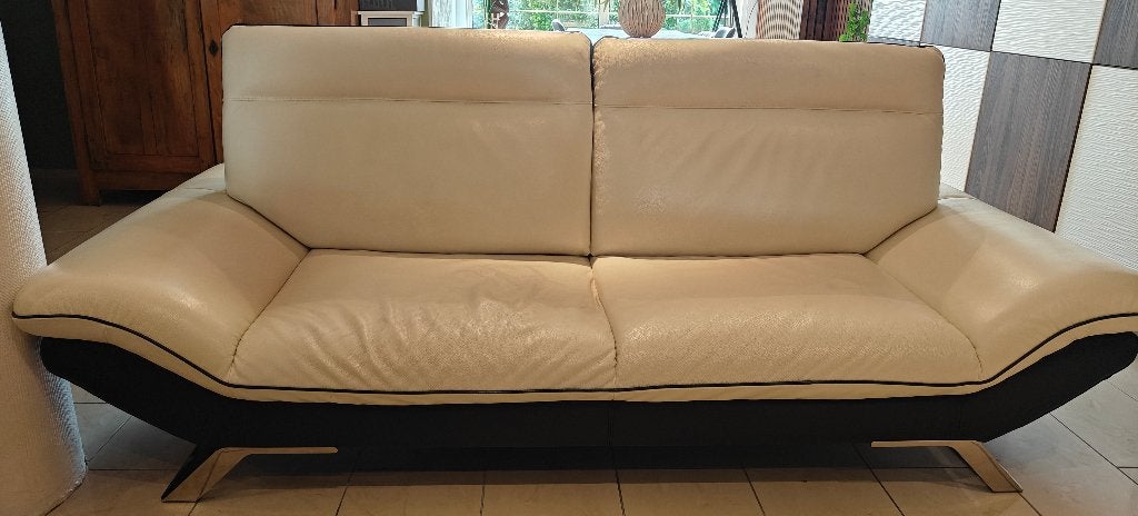 Salon en cuir, Maison & Meubles, 75 à 100 cm, Banc droit, Cuir blanc et noir, Enlèvement