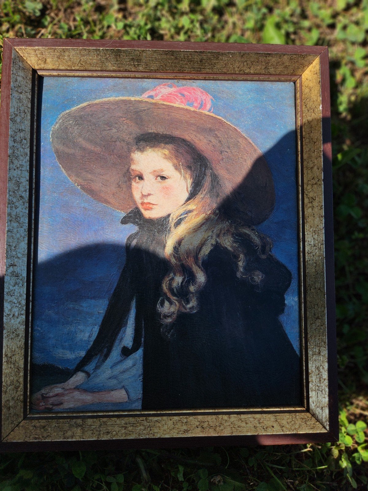 cadre peinture Henriette au grand chapeau, Antiquités & Art, Enlèvement ou Envoi