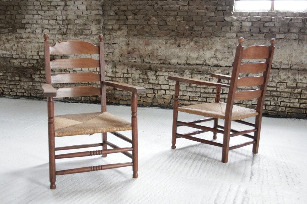 2 minimalistische Hollandse ladderback fauteuils jaren 30, Enlèvement