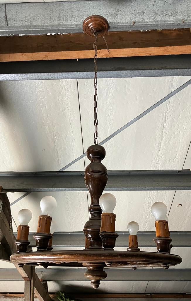 Houten luster karrewiel, Ophalen, Zo goed als nieuw