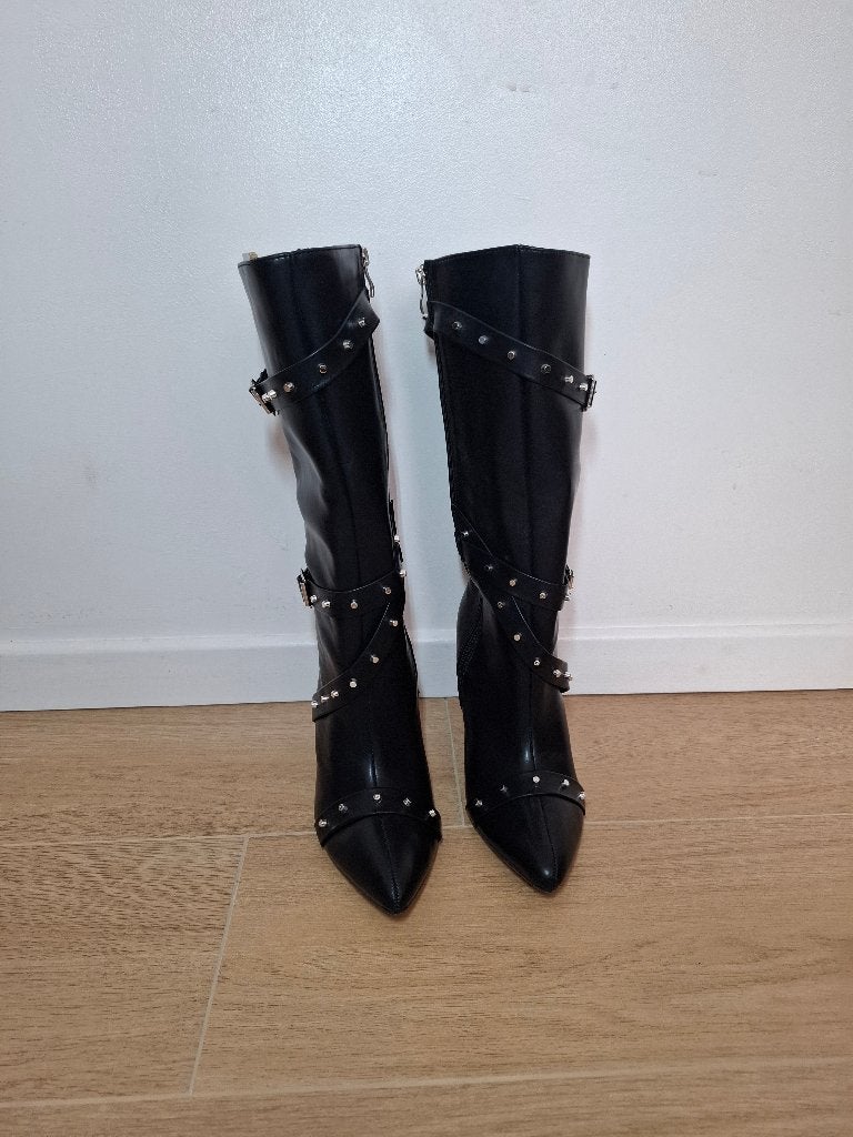 Knielaarzen met spitse neus in Balenciaga-stijl, Zwart, Lage of Enkellaarzen, Ophalen of Verzenden, Zo goed als nieuw