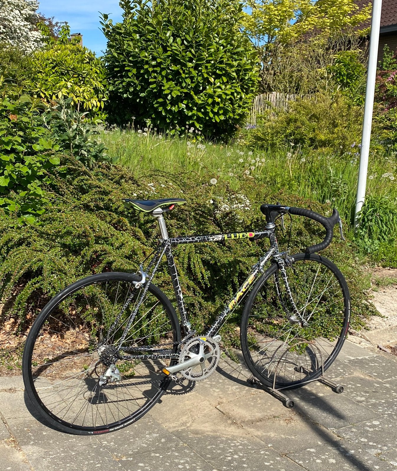 Stalen koersfiets unieke lak, Fietsen en Brommers, Ophalen, Zo goed als nieuw