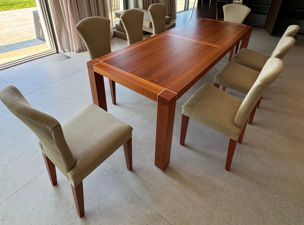 Malofancon eettafel 230 cm met 8 stoelen, kersenhout, Huis en Inrichting, Ophalen, 200 cm of meer, 50 tot 100 cm, Zo goed als nieuw