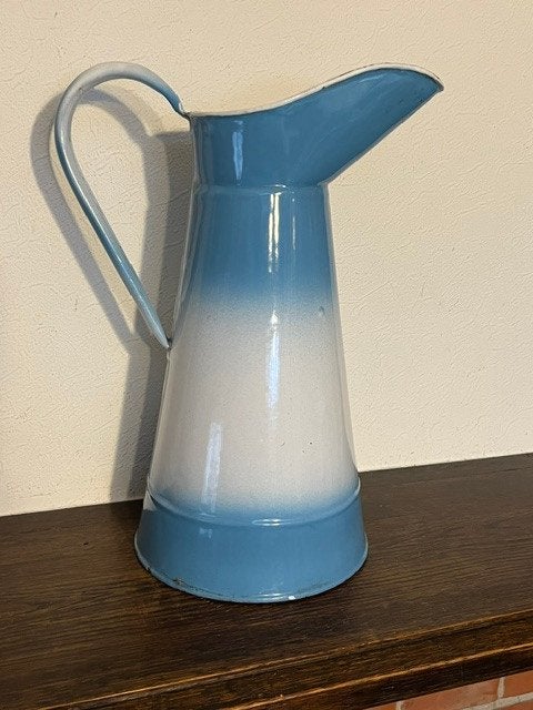 Grote geëmailleerde lampetkan wit / blauw, Ophalen