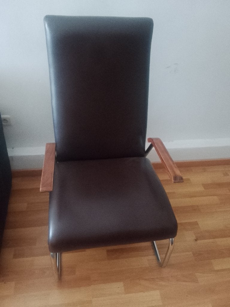 Comfortabele lederen design bureaustoel met wiel, Ophalen, Bruin, Leer, Zo goed als nieuw