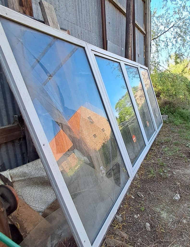 Glazen  vaste wand in PVC met 2 schuifdeuren, Doe-het-zelf en Bouw, Ophalen, Kunststof, Gebruikt, 225 cm of meer