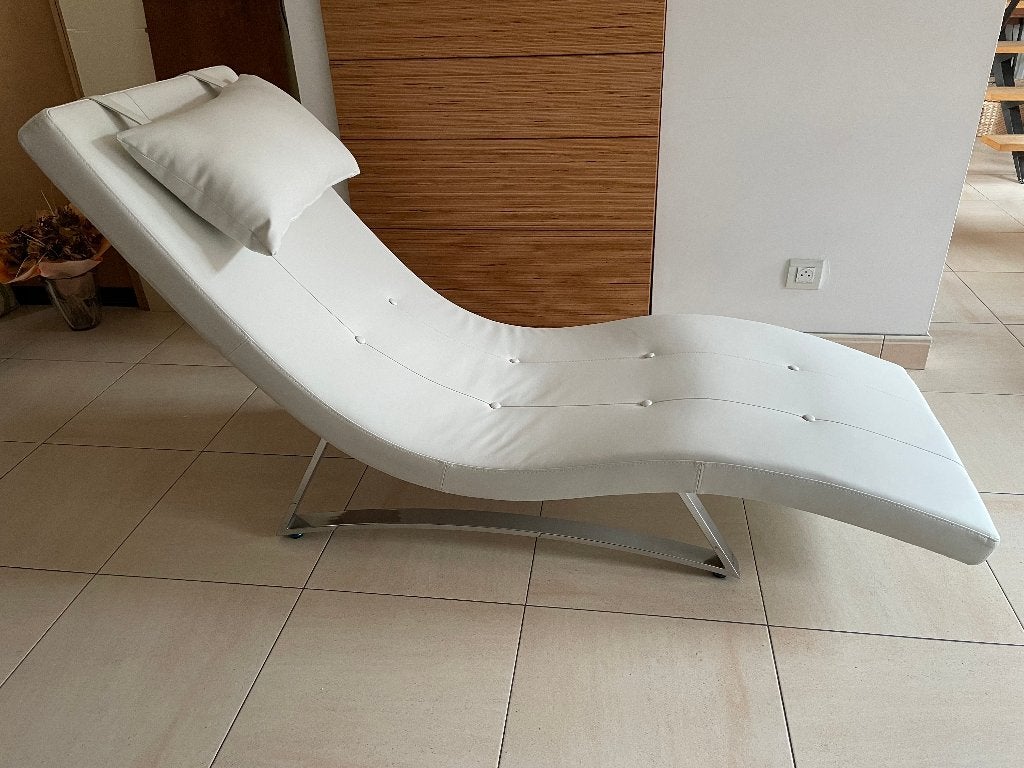 Chaise longue design blanc et acier chromé BARTY, Enlèvement, Neuf, Une personne